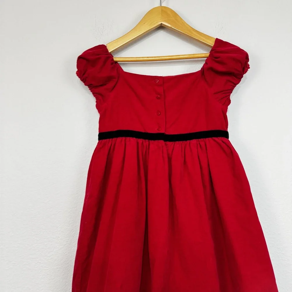Ralph Lauren Dress Girls‎ 6 Red Corduroy Velvet Waist Puff Sleeve Lined Holiday